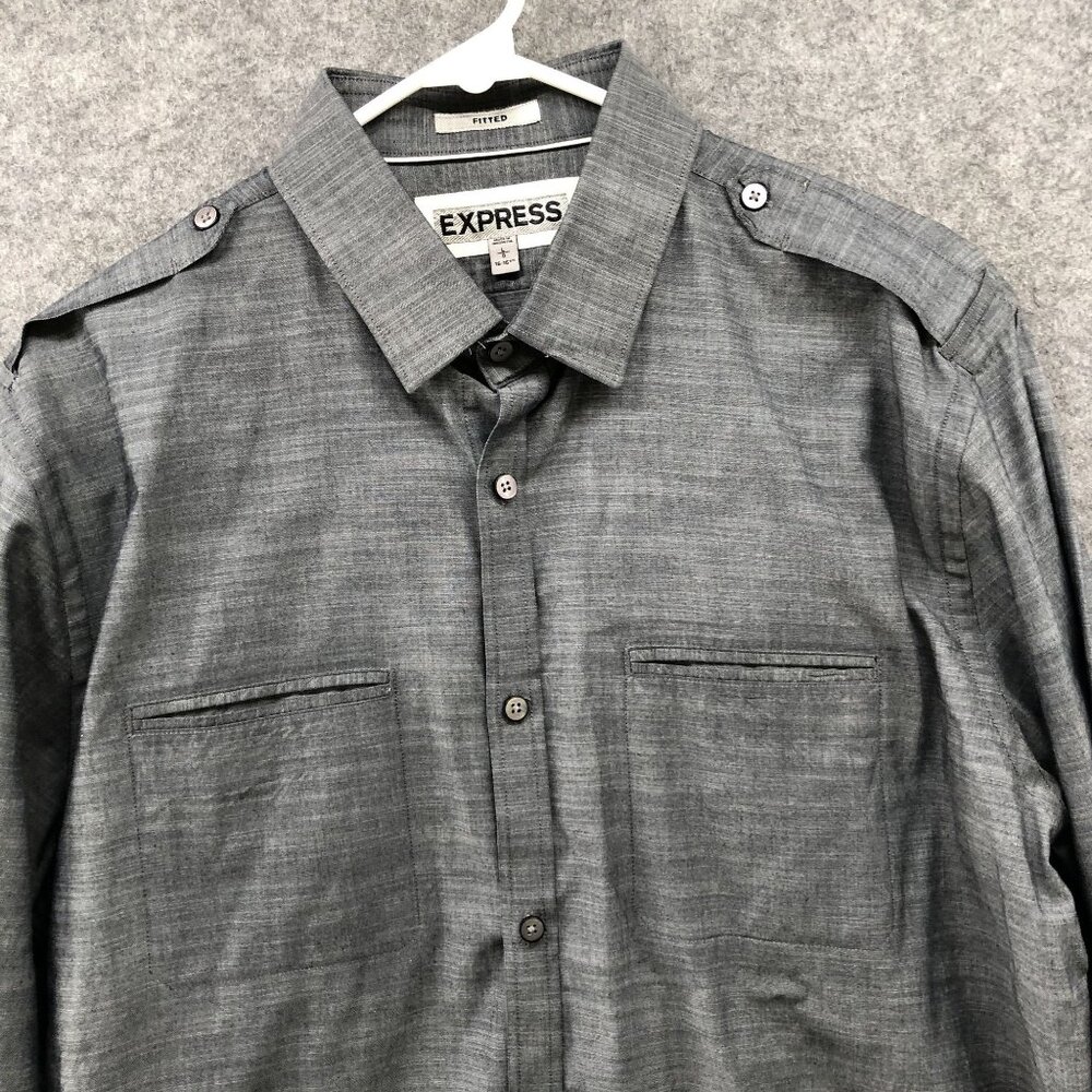 Express Button Down Shirt Mens‎ L 16-16.5 Gray Long Sleeve Utility Cotton - Picture 3 of 9